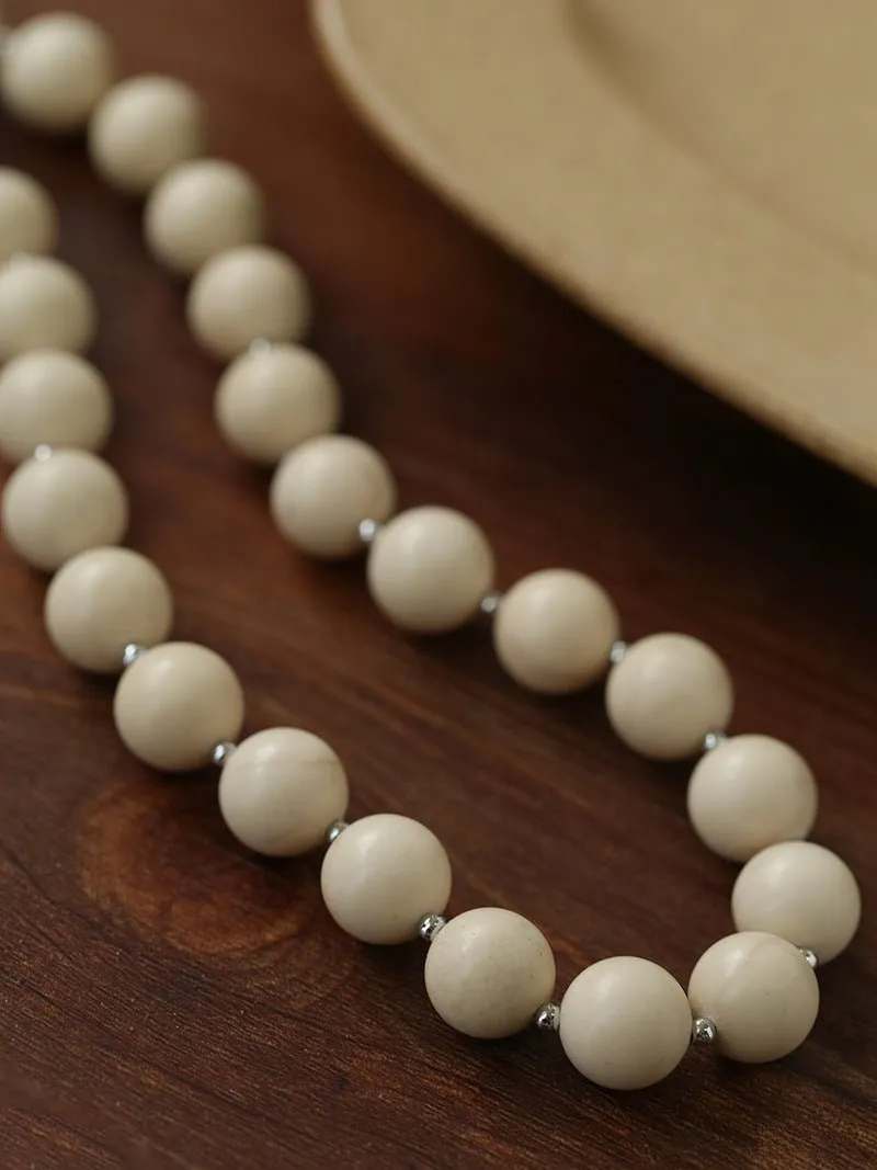 White Fossil Beaded Necklace