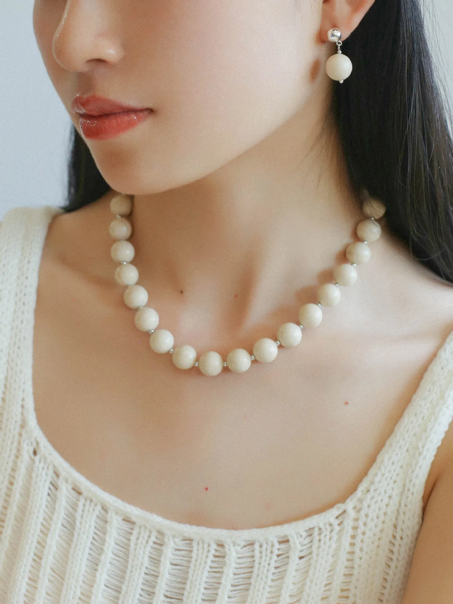 White Fossil Beaded Necklace