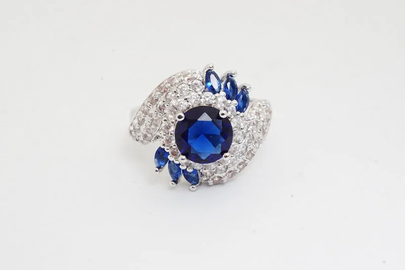 Women's Rings White Gold Plated Fill Inlay Blue Zircon Crystal Jewelry Charms Ring Female Gifts