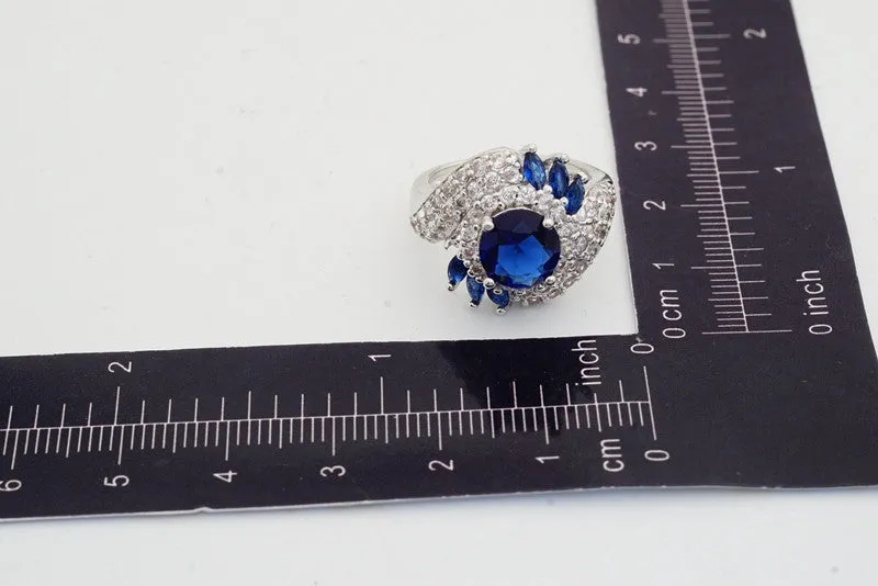 Women's Rings White Gold Plated Fill Inlay Blue Zircon Crystal Jewelry Charms Ring Female Gifts