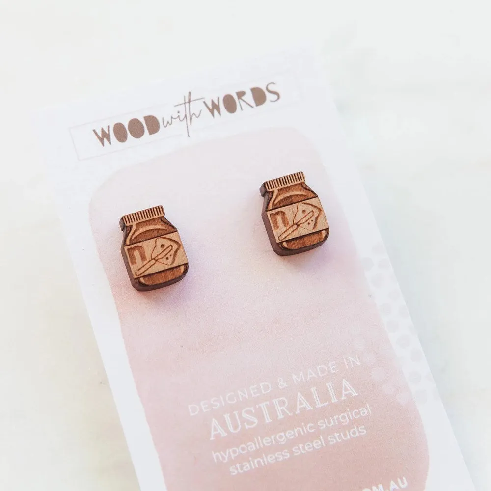 Wood With Words: Wooden Stud Earrings Chocolate Spread