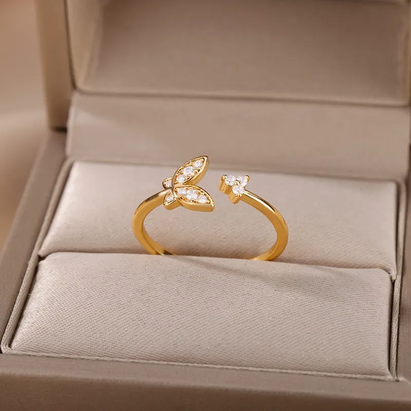 Zircon Engagement Wedding Rings For Women Lover Gold Color Stainless Steel Ring Jewelry Female Birthday Gift For Girlfriend