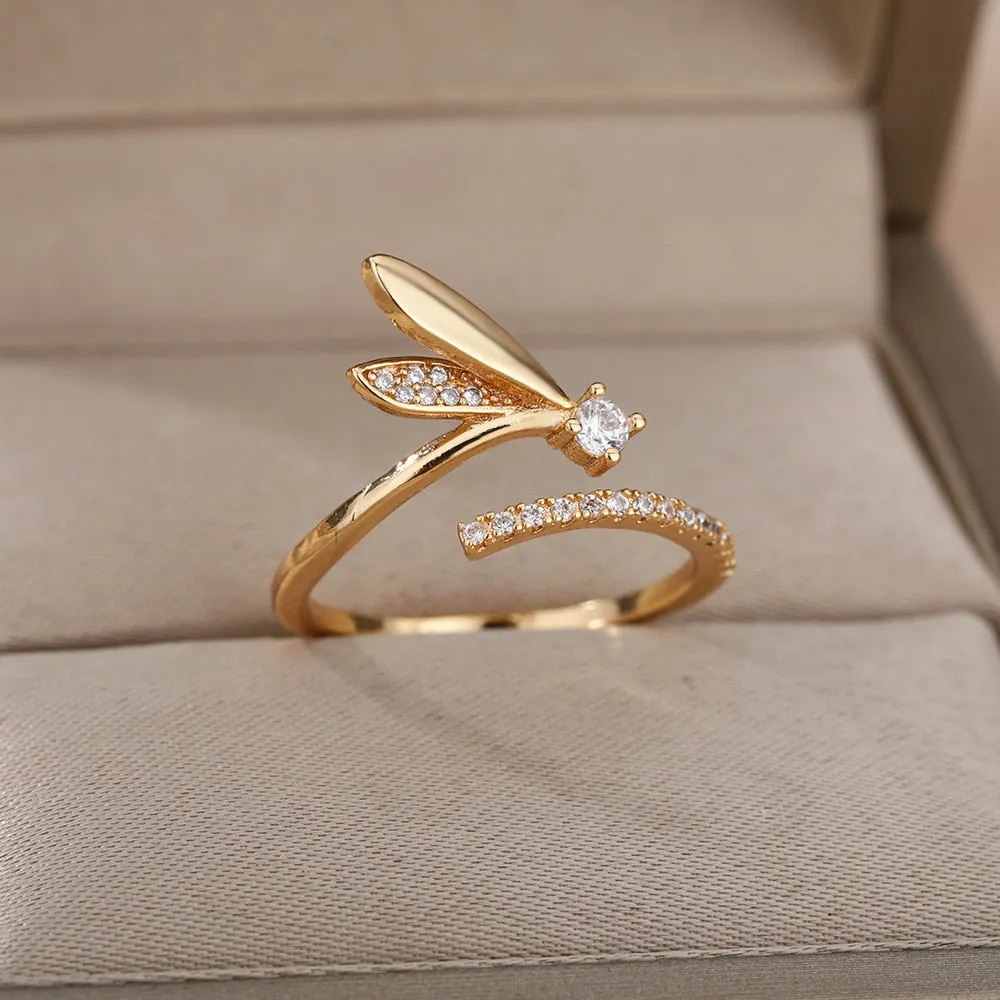 Zircon Engagement Wedding Rings For Women Lover Gold Color Stainless Steel Ring Jewelry Female Birthday Gift For Girlfriend